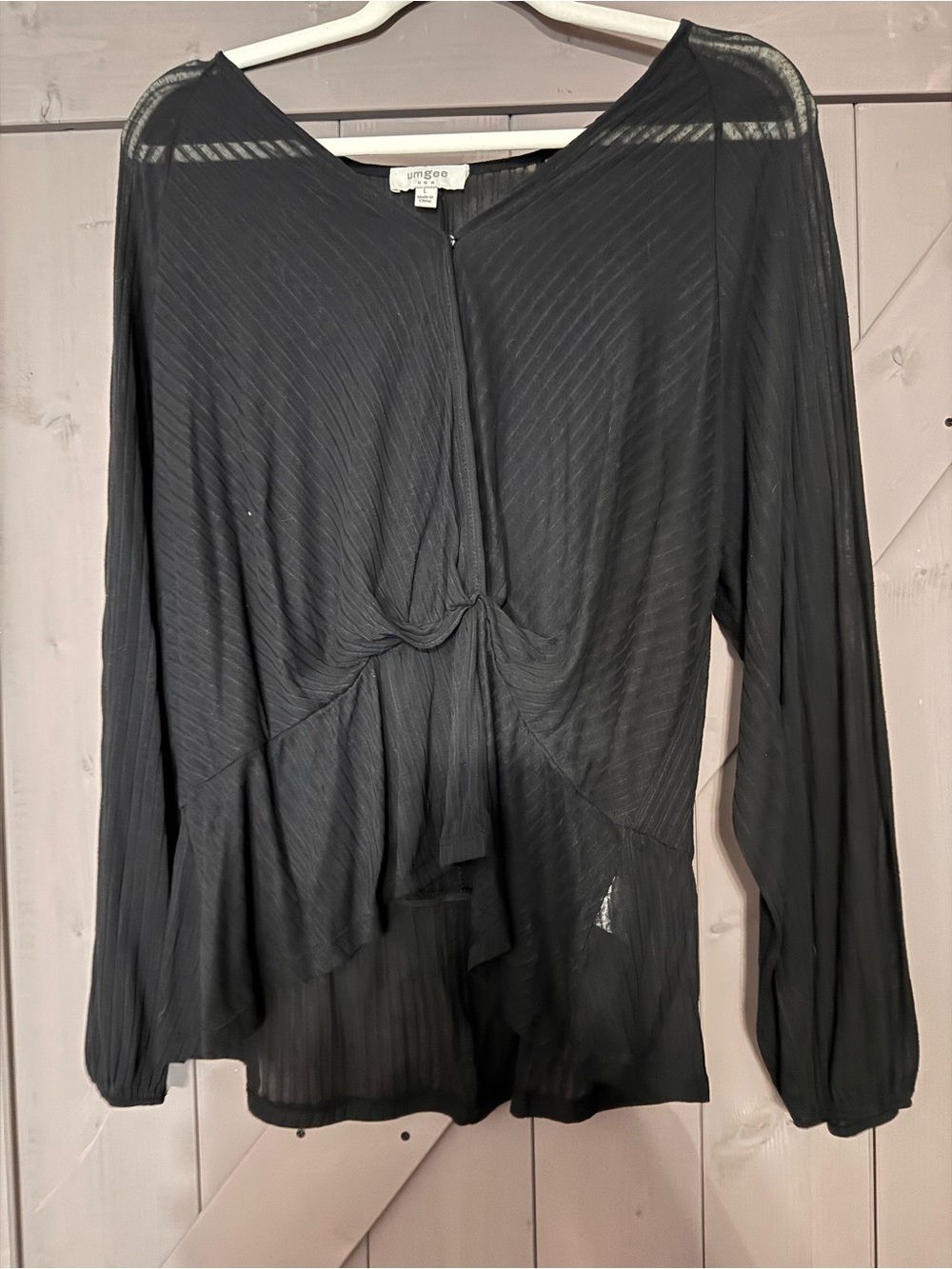 Umgee Black Long-Sleeve Rouched Front Top